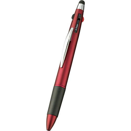 タッチペン付3色＋1色スリムペン レッド